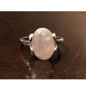 Silver Oval Light Pink Moonstone Ring size 7 3/4